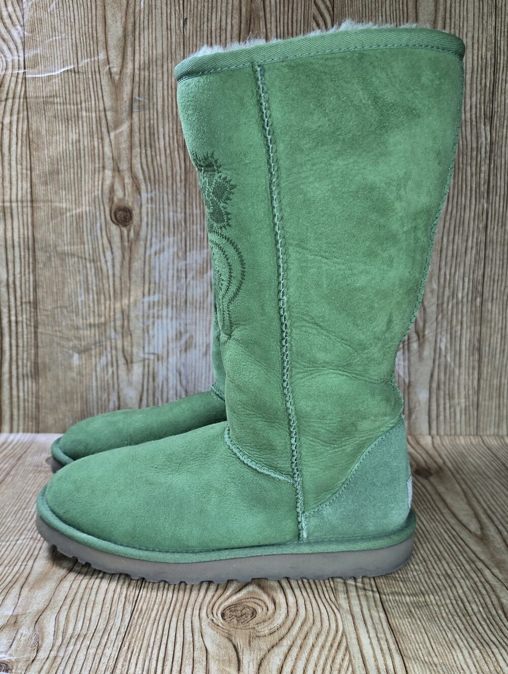 Women's UGG Green Suede Cozy Boots Size 7 - Picture 8 of 11
